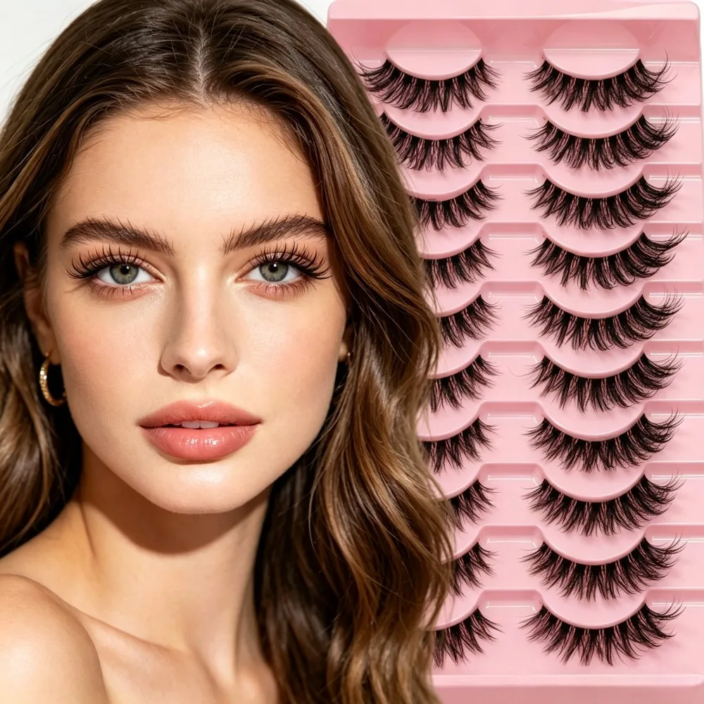 10 Pairs Natural Long Transparent Stem 3D Mink Eyelashes Manga Lashes Hot False Lashes Fluffy Soft Cross Lashes Extension Makeup