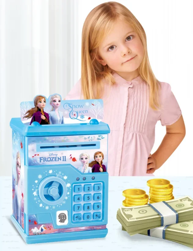 [Disney] Frozen Kids password fingerprint Multifunctional automatic roll money kids piggy bank play house toys for baby gift