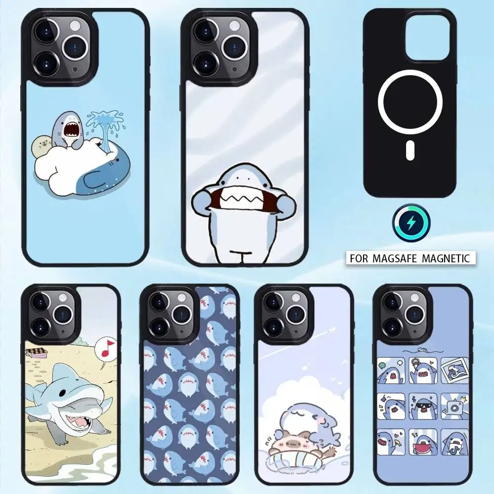 

Cute and funny cartoon shark Phone Case Magnetic For iPhone16 15 14 13 12 Pro Max For Magsafe Wireless Charging Cover