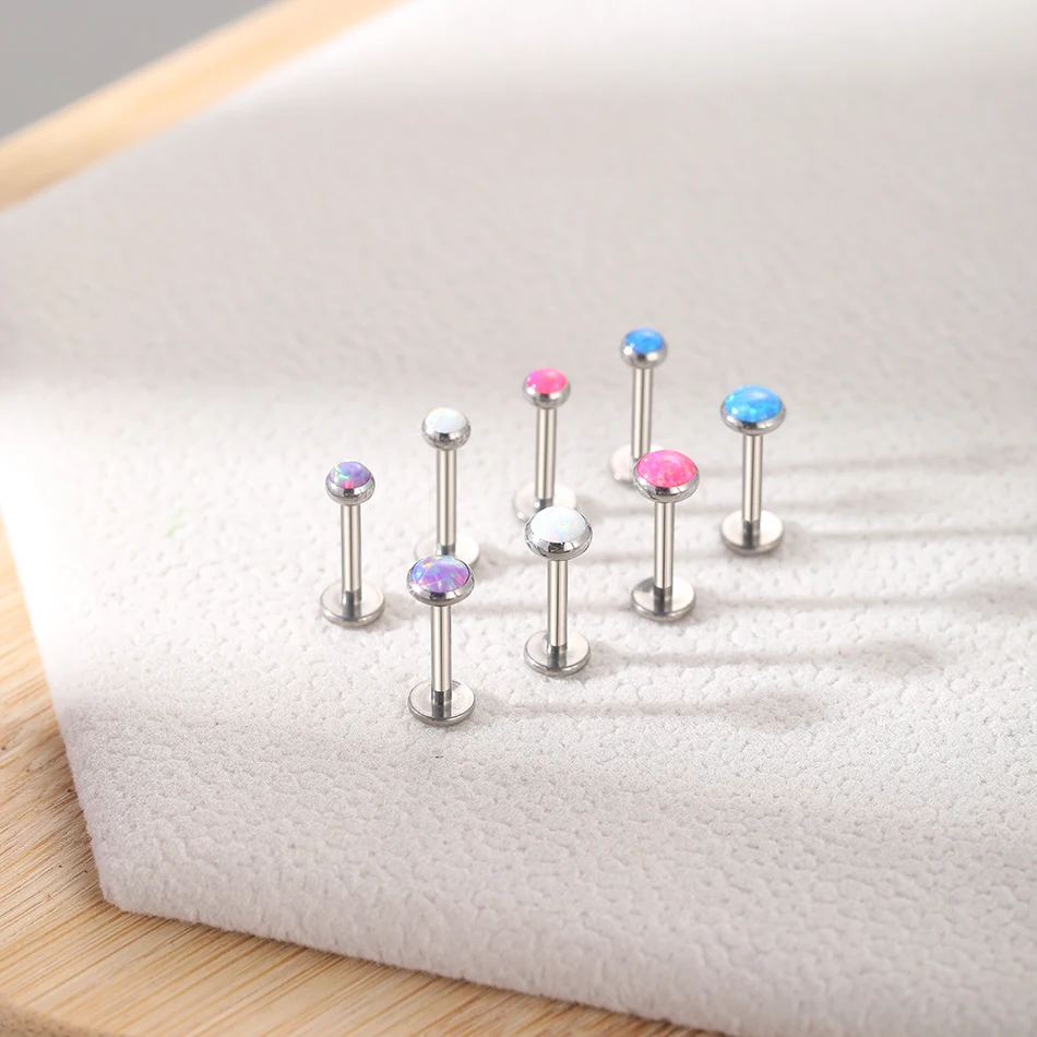 1PCS Titanium Push-in Lip Stud Labret Piercings Threadless Opal White Stud Earrings Zircon Tragus Helix Piercing Jewelry