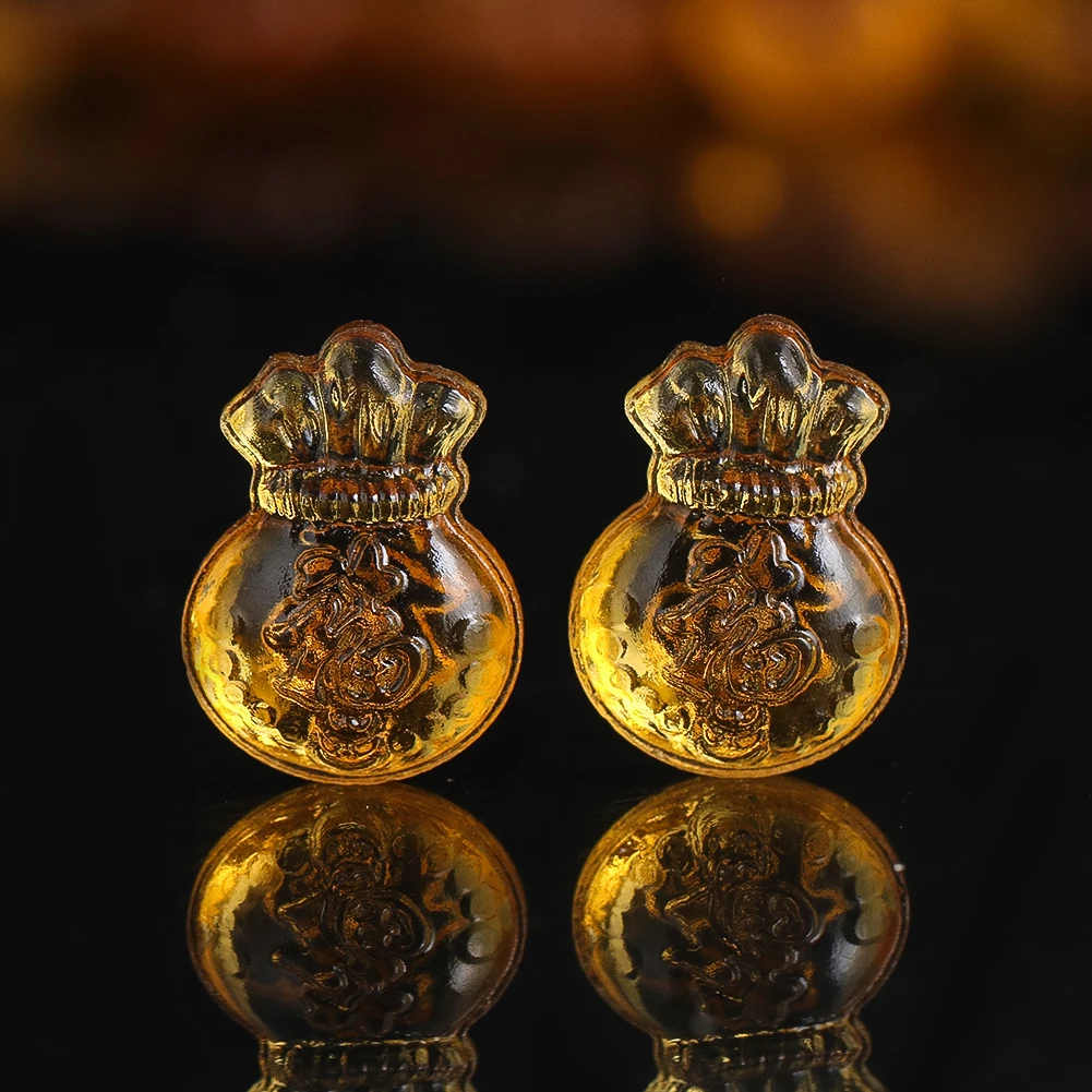 6pcs Crystal Glass Money Bag Mini Golden Lucky Bag Wealth Prosperity Figurine Miniatures Auspicious Amulet Feng Shui Home Decor