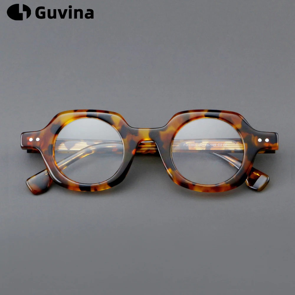 

New Handmade Acetate Eyeglasses Frame Women for Men Polygonal Small Frame Thick Vintage European and American Trend Glasses