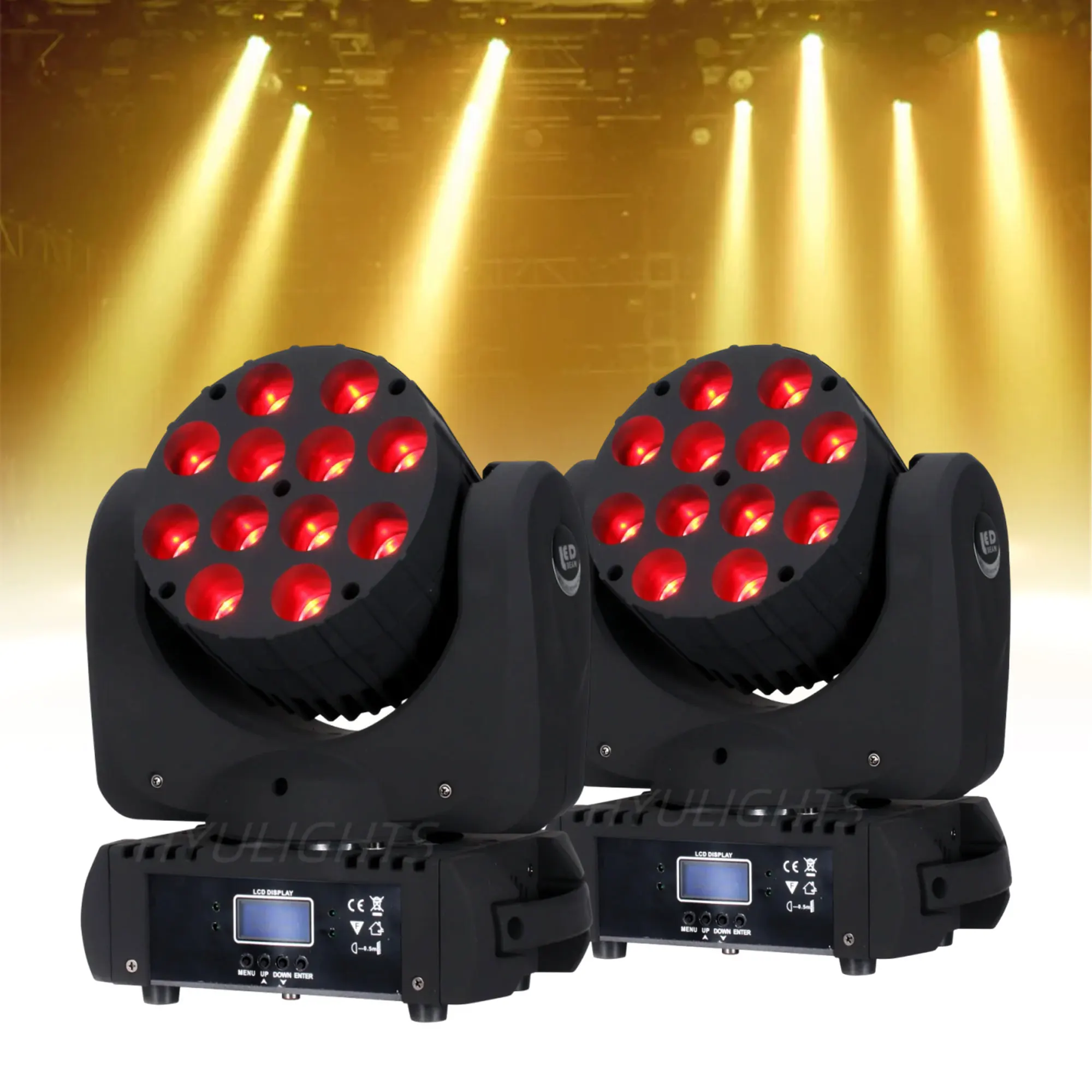 2pcs LED Beam Wash Moving Head Lights 12x12W RGBW  16.7 Million Color 9/16 Dmx Channels Disco Parties Show DJ Strobe