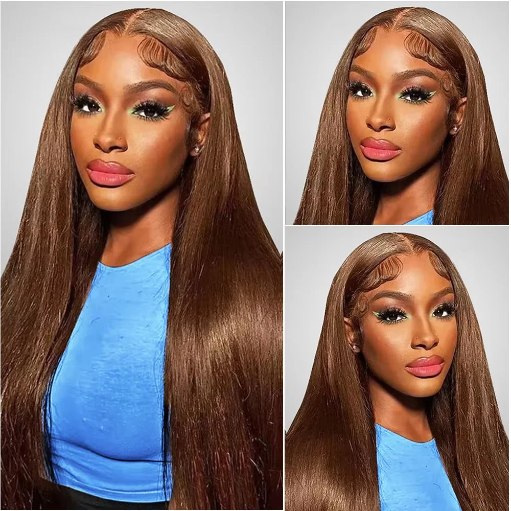 Long #4 Chocolate Brown Bone Straight Wigs 13x4 13x6 Hd Lace Frontal Pre Plucked Baby Hair Colored Lace Wigs For Women 18-46 Inch