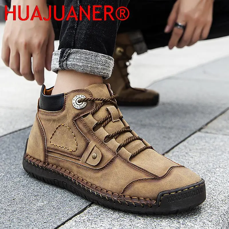 Bota de couro genuíno masculina, com renda com pele, quente, confortável, sapatos casuais masculinos, outono, inverno, tamanho grande, 38-48, novo