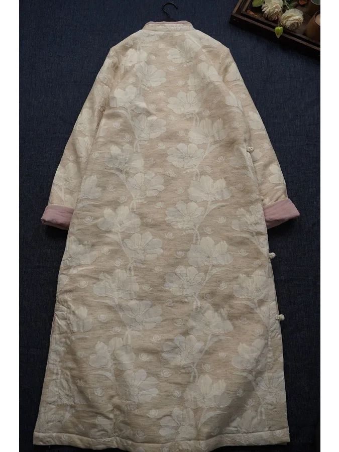 الرجعية الصينية Sle طويل القطن الكتان المطرزة طوق تشيباو الدكتور فضفاضة تناسب ألف خط تنورة ort Sve لباس غير رسمي