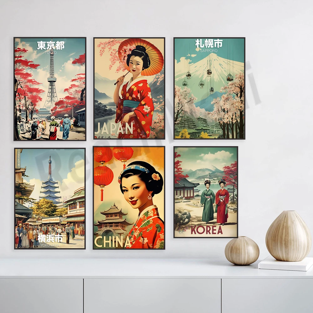 Serenade Sapporo, Tokyo, Seoul, Osaka, Yokohama, portrait of China, India, retro travel poster of charming northern city of Japa