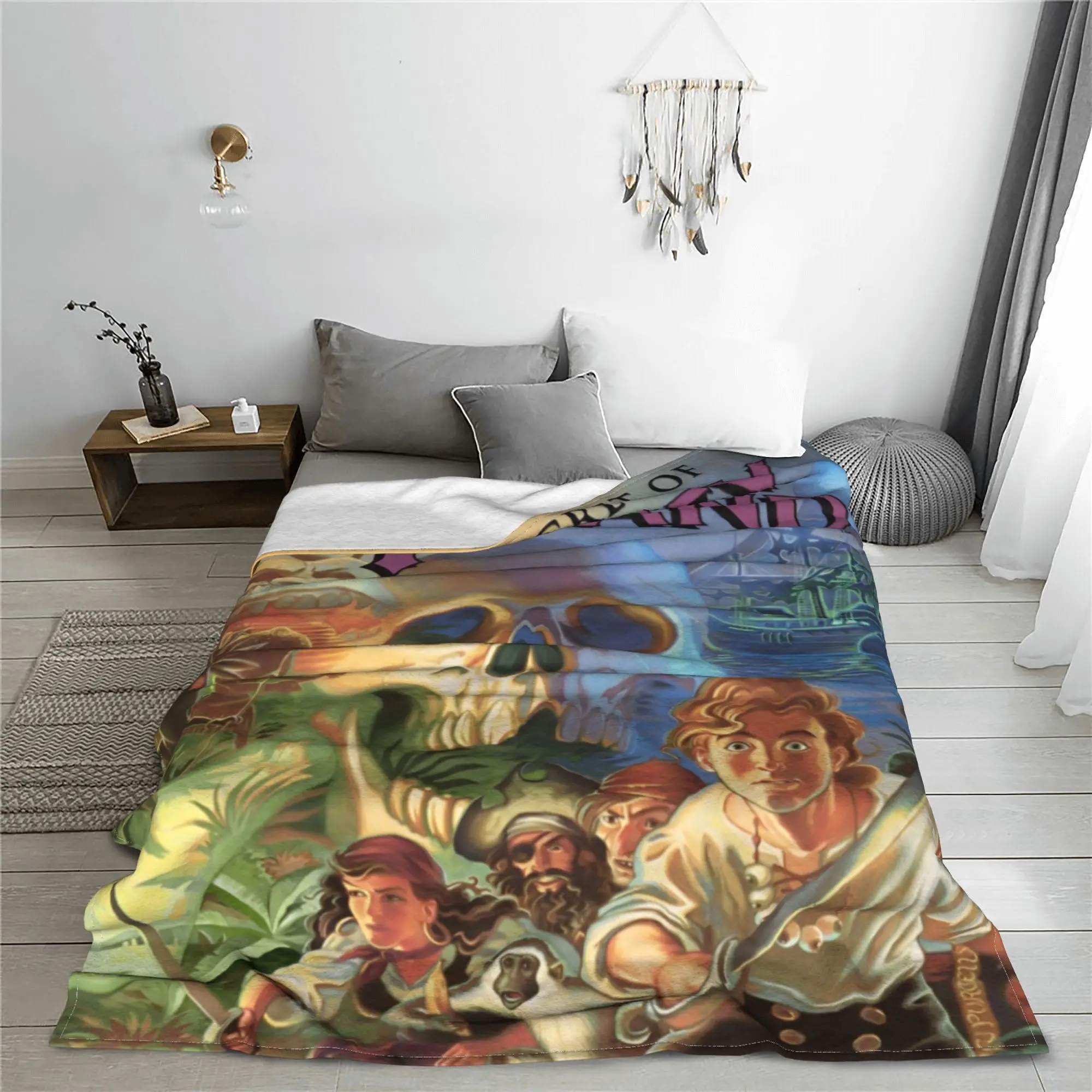 The Secret of Monkey Island Knitted Blankets Funny Game Fuzzy Throw Blanket Bedspreads Decoration Warm Multifunction Rug Piece