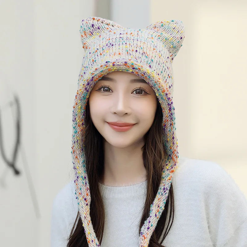 Winter cute Funny Ear protection hat with tails for womens Cartoon Earflap knit hats beanie caps Bomber hats outdoor