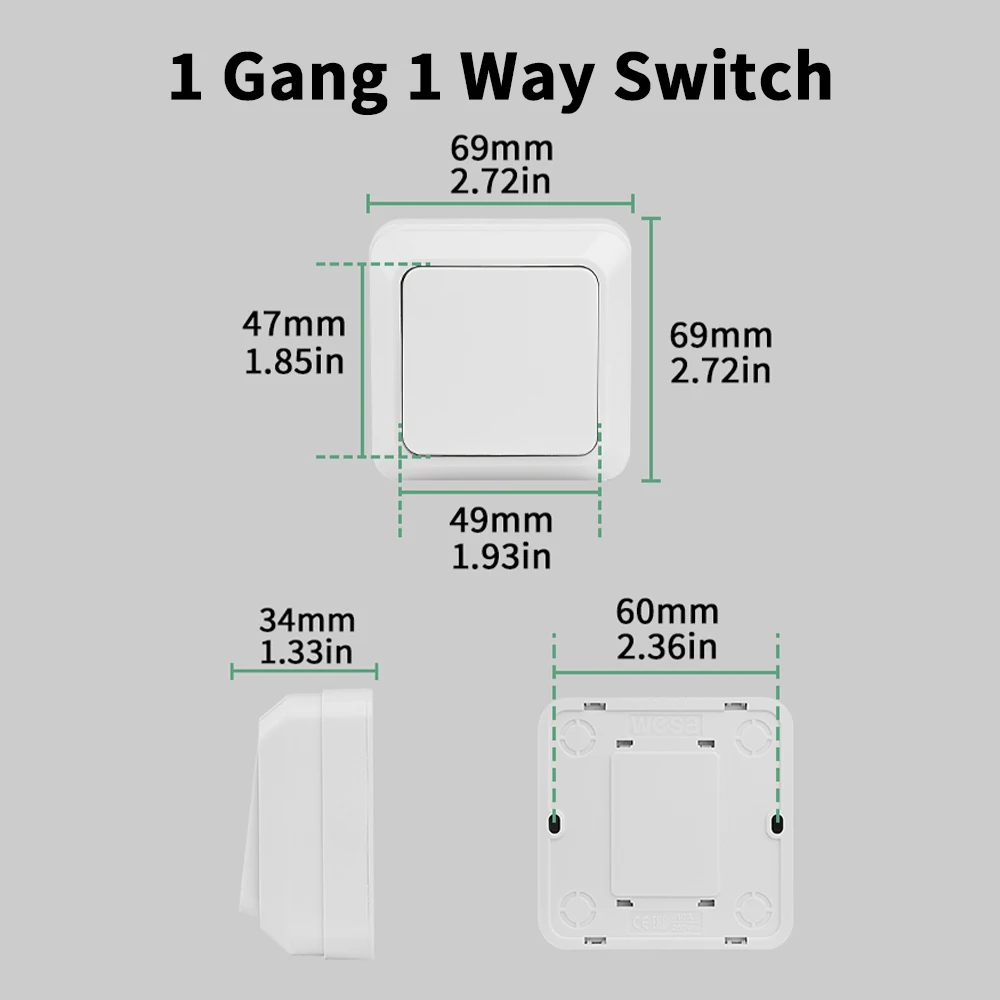 White Button Light Switch Wall Mounted