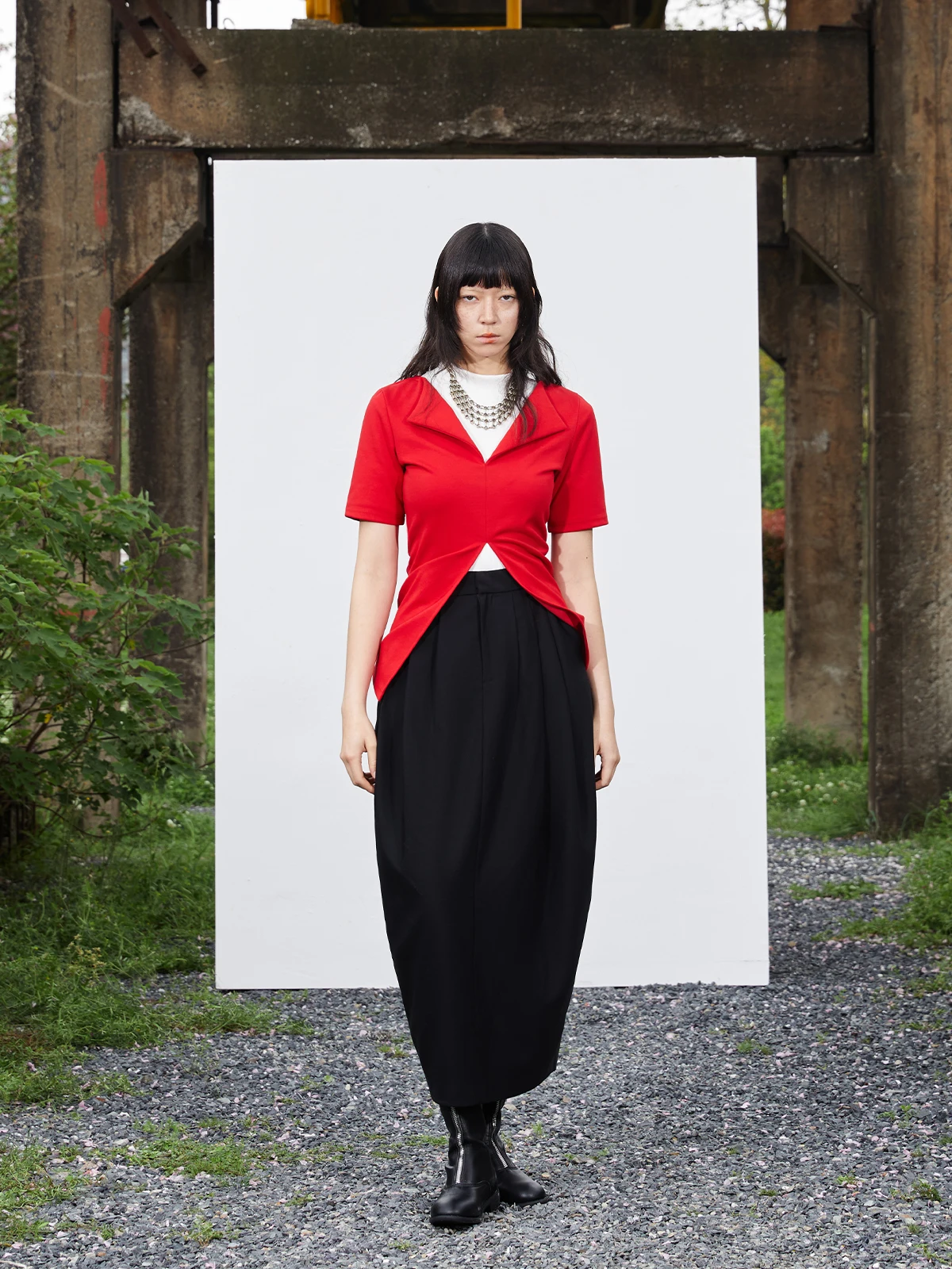 

Original Design Knitted T-irt with Stand Collar And Hem Split Street Sle Slim Fit Cotton Nylon Summer ort Sve Women'...