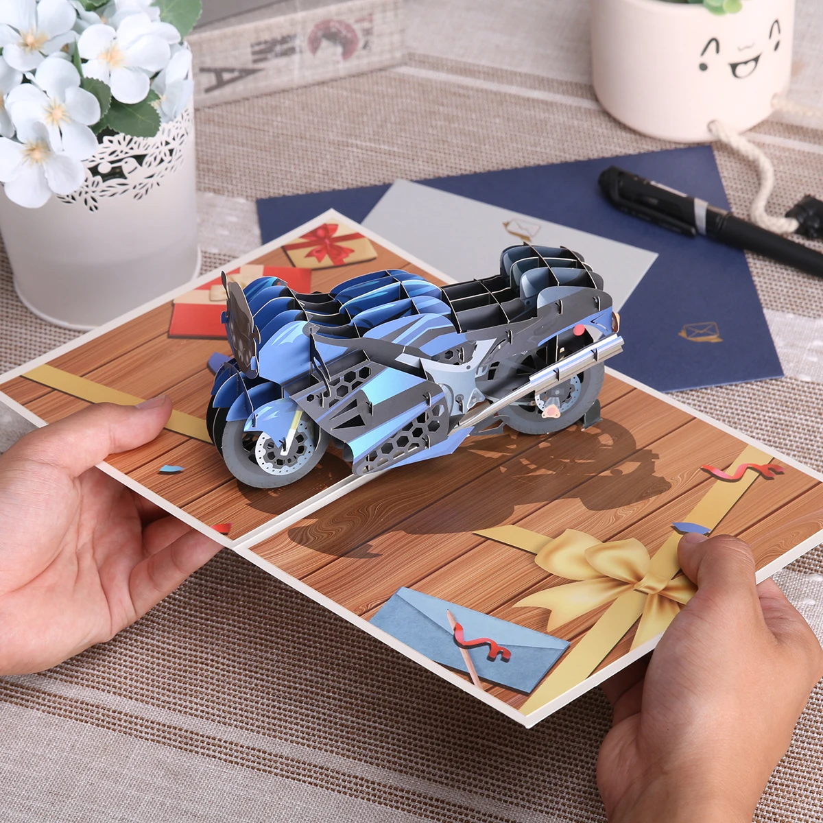 3D Motorcycle Pop Up Card Birthday Fathers Day Gift for Dad Kids Husband Handmade Greeting Cards