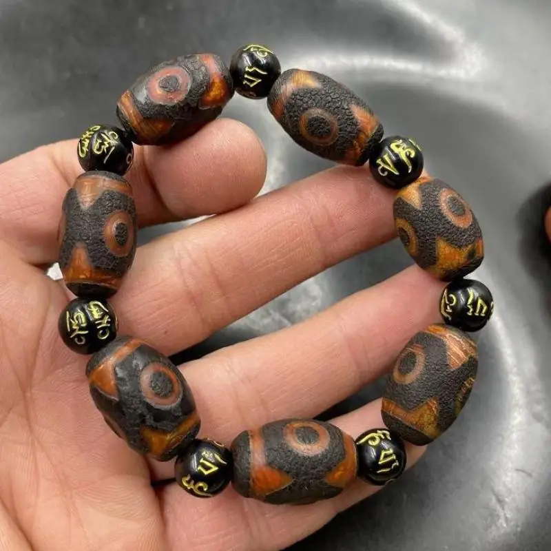 

Buddhism Dzi Beads Bracelet Men Women Healing Gemstone Fine Jewelry Genuine Tibetan Old Agate Three Eyes Dzi Bead Bracelets