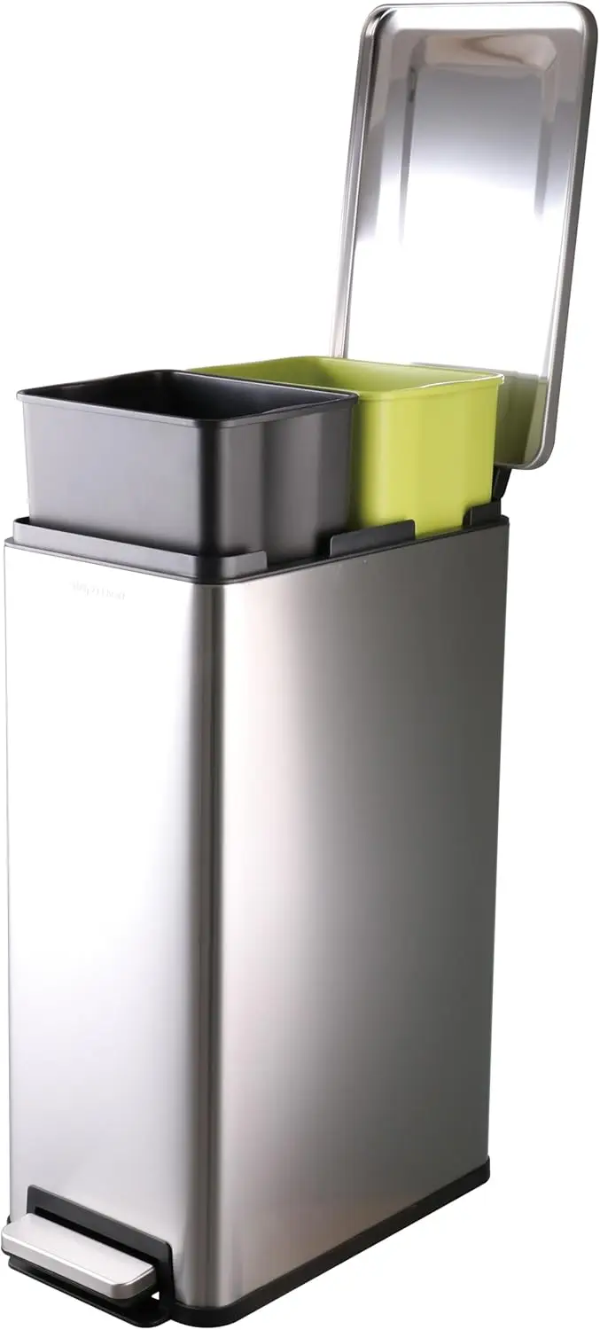 

Slim Dual Trash and Recycling Bin, 2 x 21.5L Capacity, Step N' Sort Design for Easy Waste Separation
