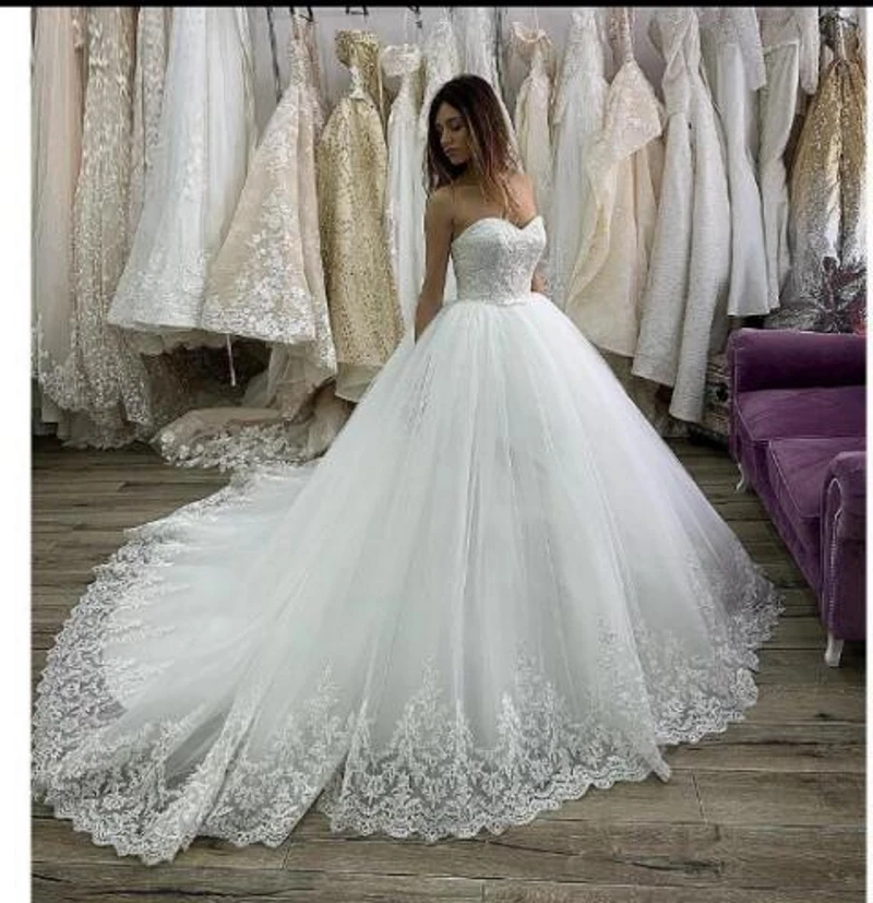 Vestido de casamento branco, querida sem alças, até o chão, vestido de baile, sem mangas Capela Trem, Custom Made, 2023