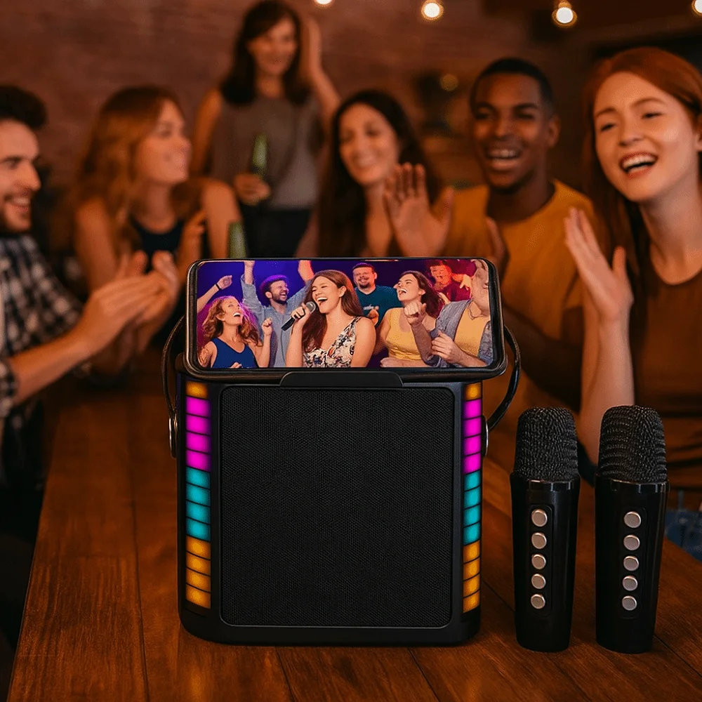 

High-power Wireless Bluetooth Speakers Home Theatre 3D Stereo Sound Box with 2 Wireless Microphones Reverberation System