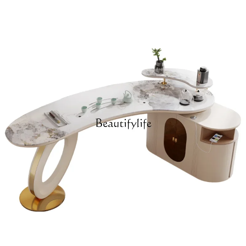 

LJYItalian Light Luxury Stone Plate Tea Table Modern Luxury Stone Villa Tea Table Office Simplicity
