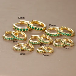2PC Stainless Steel Green Small Hoop Earrings for Women Tiny Round Circle Zircon Piercing Earings personalized Trend Jewelry