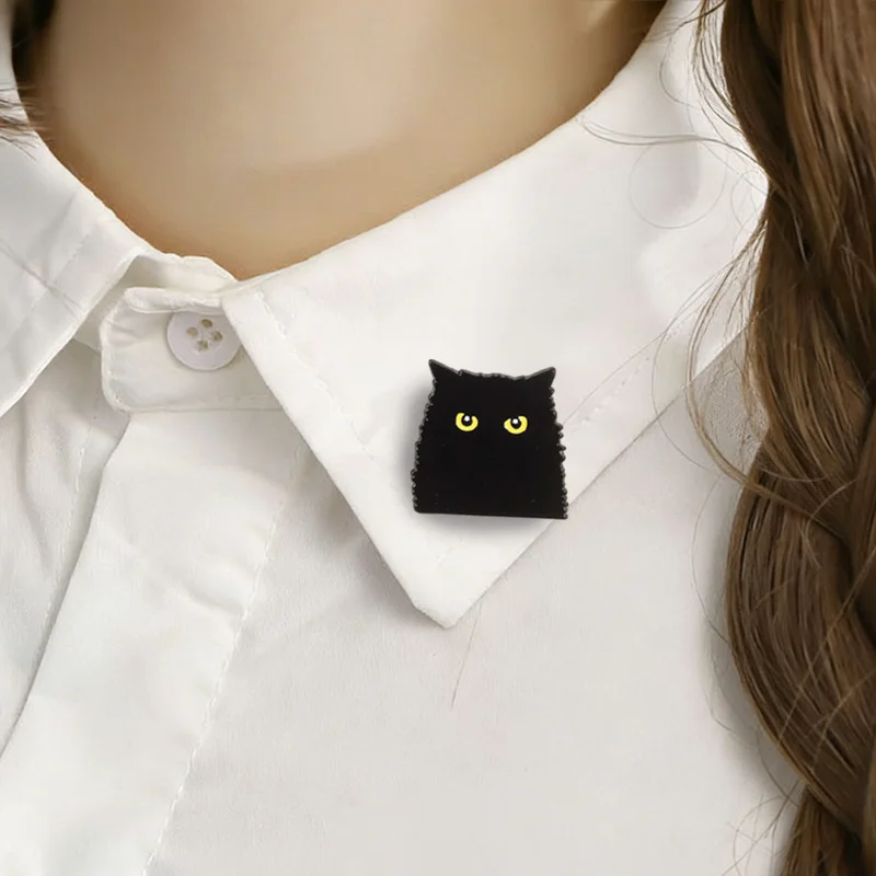 Cartoon Black Kitten Pins Women Men Cute Metal Badge Animal Brooch Funny Badge on Backpack Clothing Accessories Jewelry Gift
