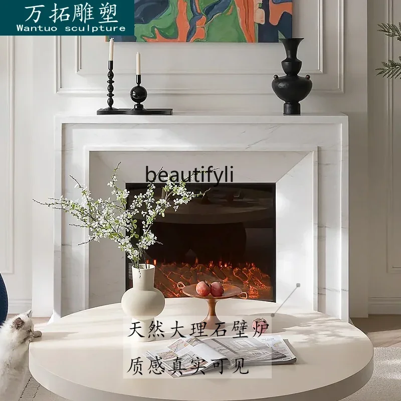 

Y48 Stone fireplace simple French Ymerican marble fireplace white marble stone fireplace decorative cabinet