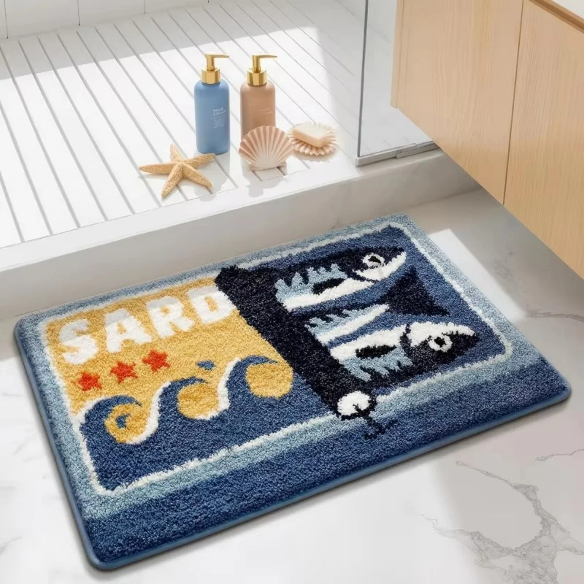 Retro Art Print Doormat Home Decor Rug Funny Sardine Tin Pattern Floor Mat For Bathroom Bedroom Entryway Indoor Home Ornament