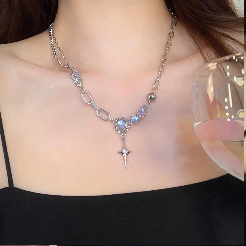 Crystal Angel Wings Heart Pendant Necklaces Ladies Girl Simple Y2K Pink White Zircon Love Elegant Necklace Women Jewelry