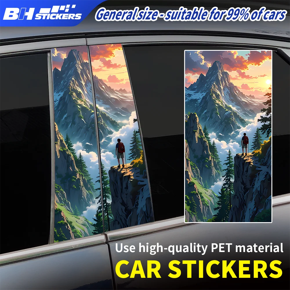 

Mountain Hiker Car Sticker B-Pillar Adventure Landscape Decal Waterproof Vinyl Snow Mountain Auto Body Decoration Accessories