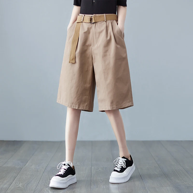Summer 2025 New Korean Style plus Size Women's Cotton Shorts Loose Casual Slimming Five-Quarter Wide Leg Pants