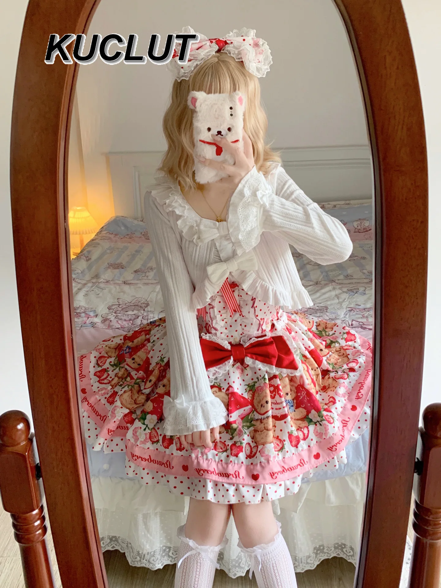 2025 Nieuwe Meisje Tops Lolita Stijl Boog Korte Gebreide Vest Jas voor Vrouwen Herfst Winter Mode Zoete en Leuke Gebreide Shirt