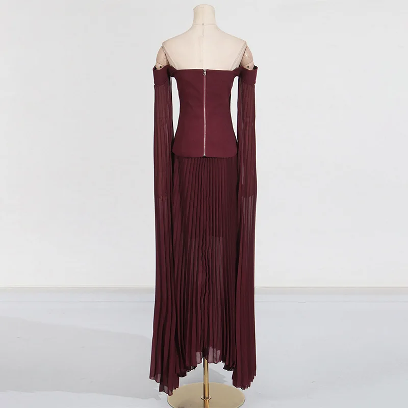 

Ele Faionable One oulder Godd Sle Evening Gown with Pleated Skirt Set for Women in Their 20s And 30s