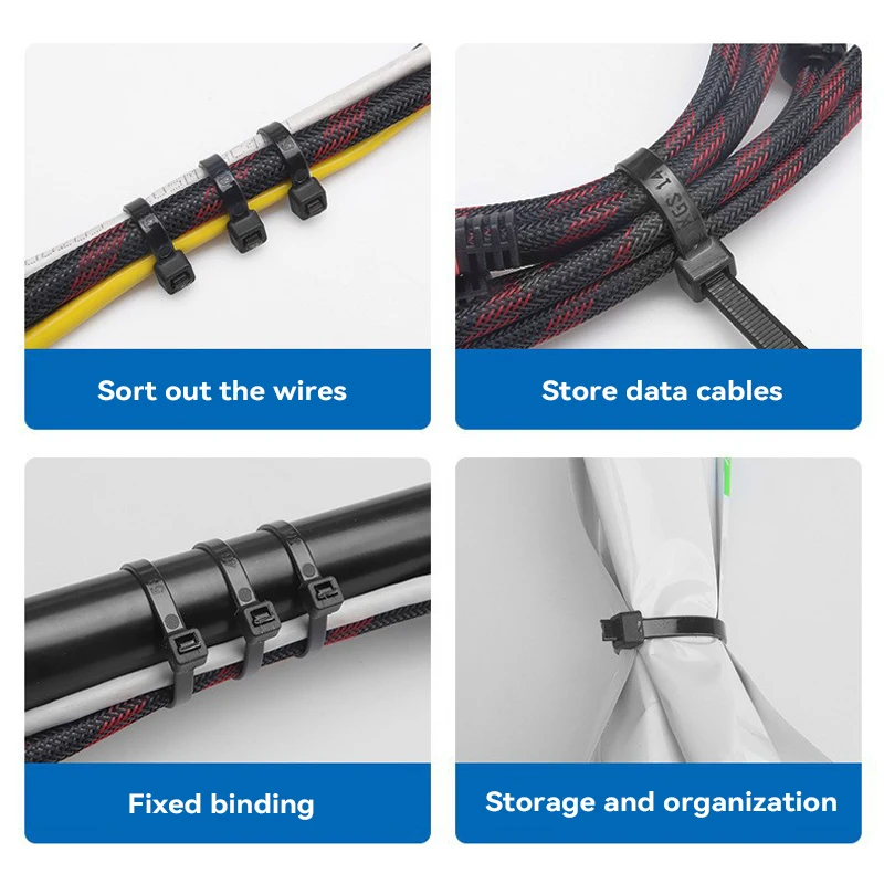 100Pcs Nylon Cable Ties Self-locking Cord Ties Straps Adjustable Cables Fastening Loop Home Office Wire Zip Ties Wholesale