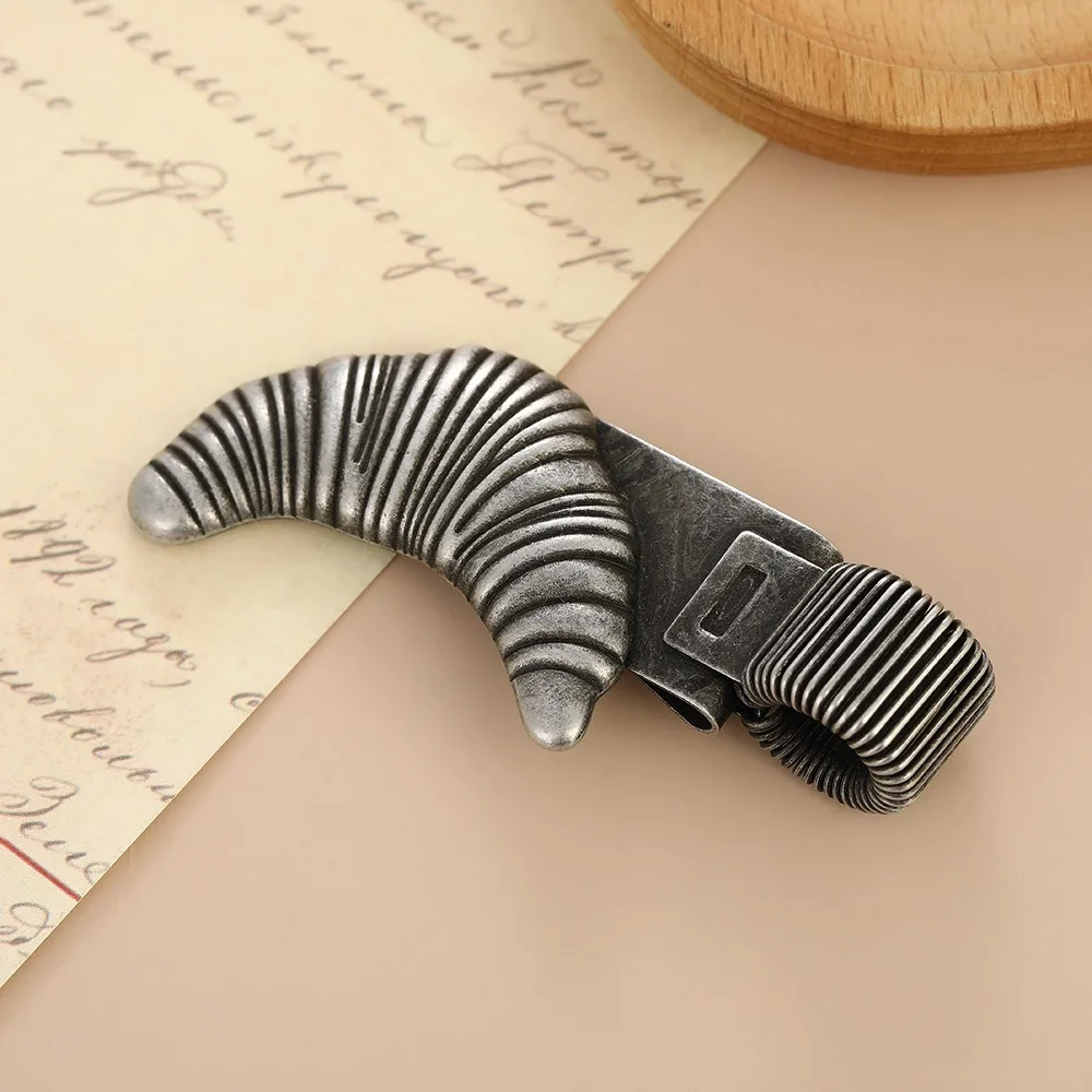 Portable Croissant Shape Bakery Pen Clip Vintage Elegant Metal Pen Clip Holder Non-Slip Loop Pen Organizer Notebooks