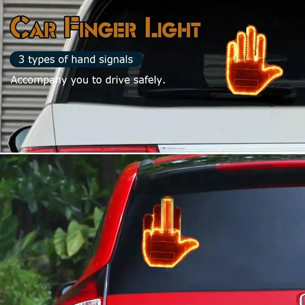 

Funny Car Finger Light With Remote Road Rage Signs Gesture LED Middle Finger Hand Lamp Sticker Glow Panel For Racing Window