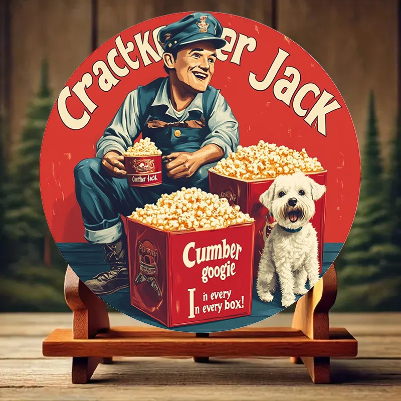 Letrero redondo de aluminio Cracker Jack Vintage, diseño clásico de marinero con letras 'Cracker' rojas y estrellas azules, Popcor nostálgico, 1 ud.