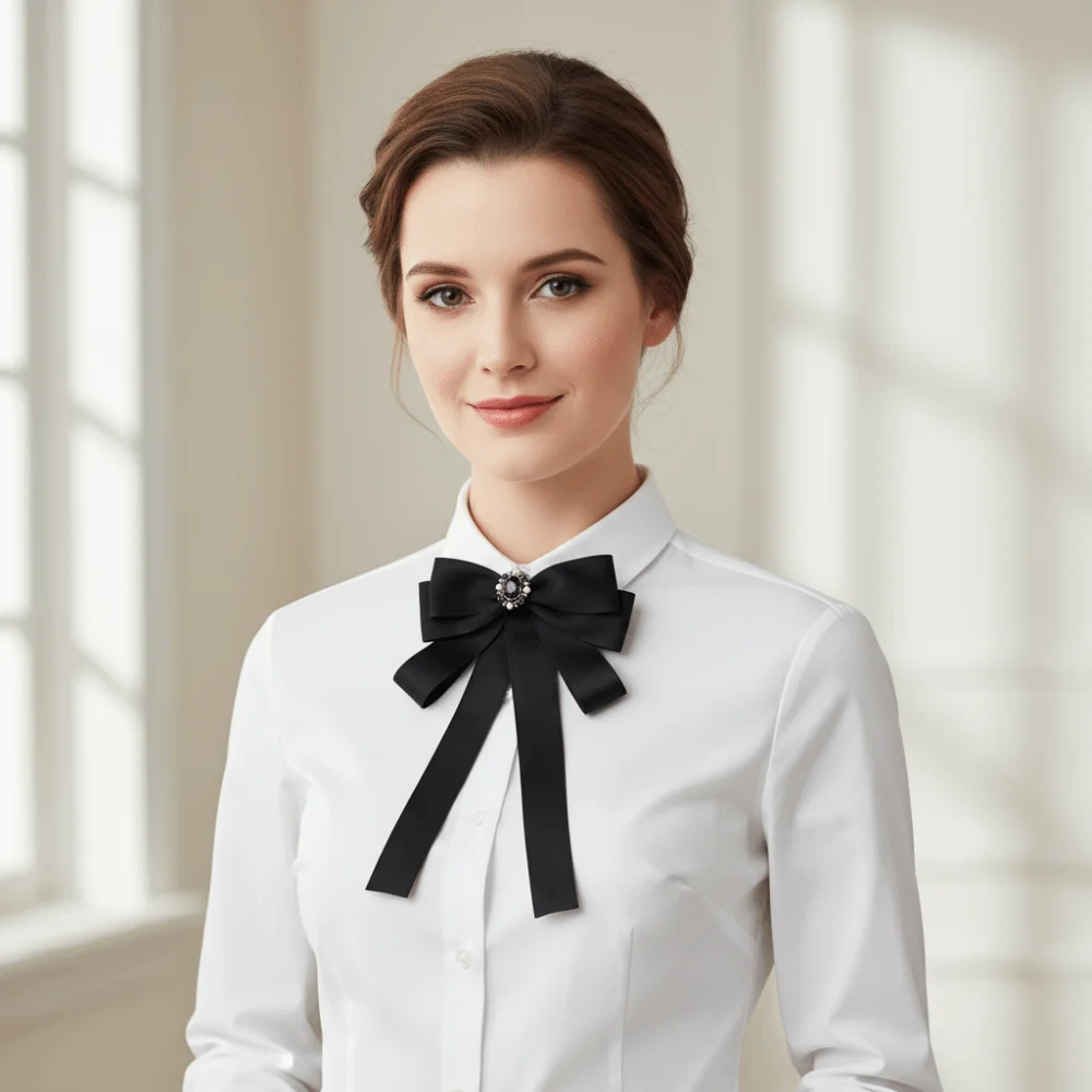Luxury Rhinestones Black Ribbon Pin Pearl Beads Black Bow Necktie Pin Multi-layer Ribbon Badge Brooch Parties