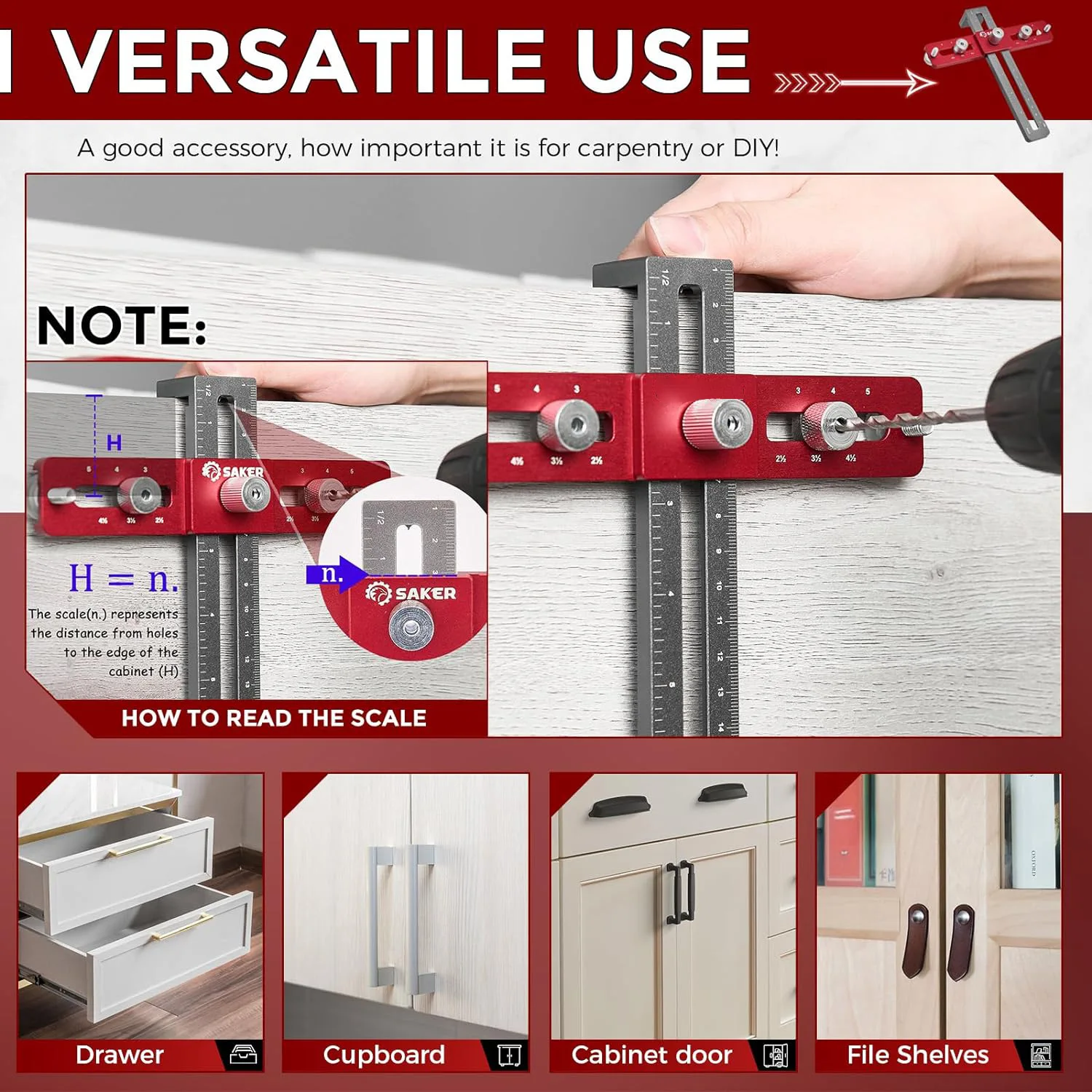 5inch Upgrade Aluminum Cabinet Handle Punch with Gear Knob Locator Drawer and Cabinet Door Handle Installation Aids