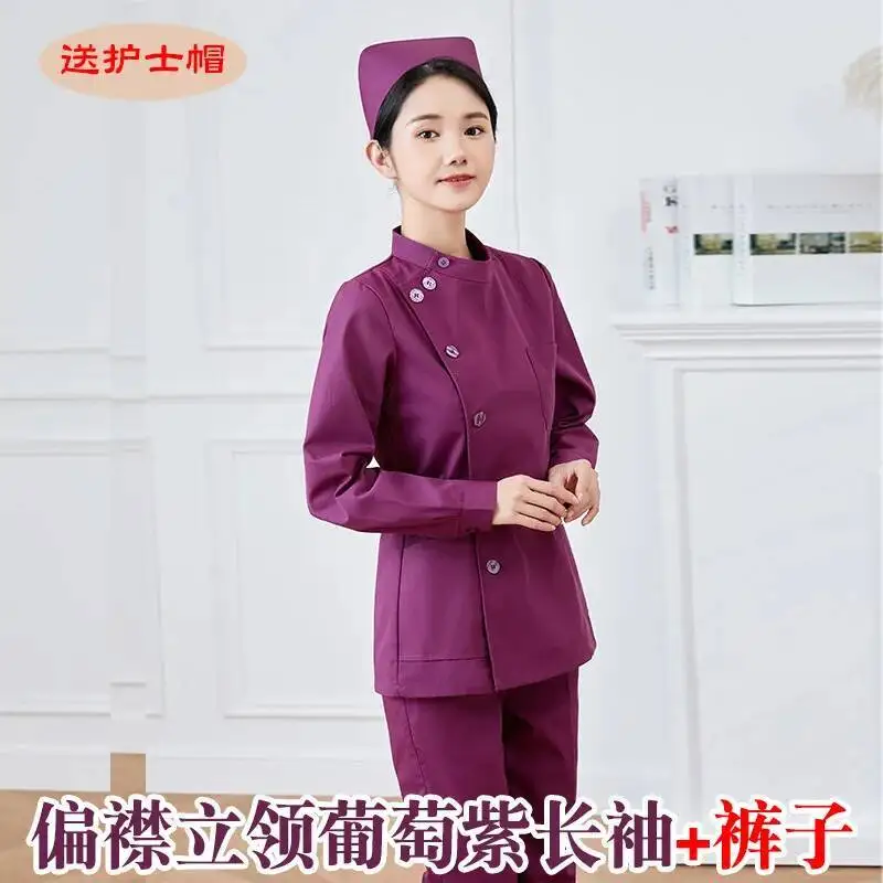 Infirmière S à manches longues pour femmes, combinaison courte fendue, vert foncé, hémodialyse, salle d'opération, département d'urgence, travail médical hospitalier