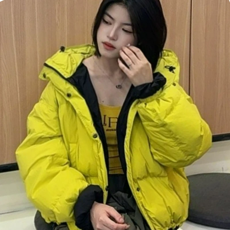 

Сплошной цвет, лоскутная куртка с воротником-стойкой, осень/зима 2026, новый стиль, корейское свободное теплое пальто большого размера с хлопковой подкладкой