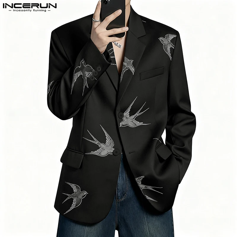 INCERUN Men Blazer Printing Lapel Long Sleeve Elegant Casual Male Suit 2026 Streetwear Button Fashion Thin Coats Blazer S-5XL