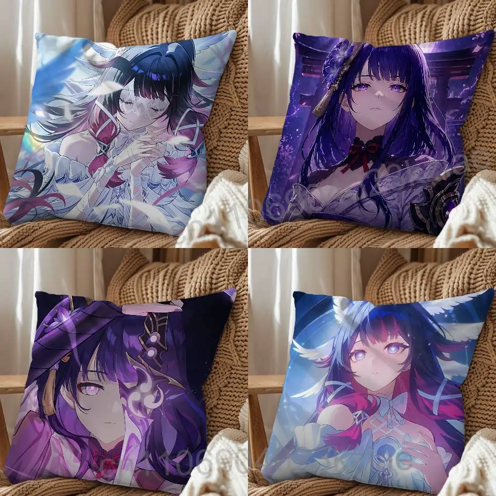 Columbina Raiden Shogun Genshin Impact Pillow Case Antidustmite Pillowcase Invisible zipper silky short plush Sofa cushion cover