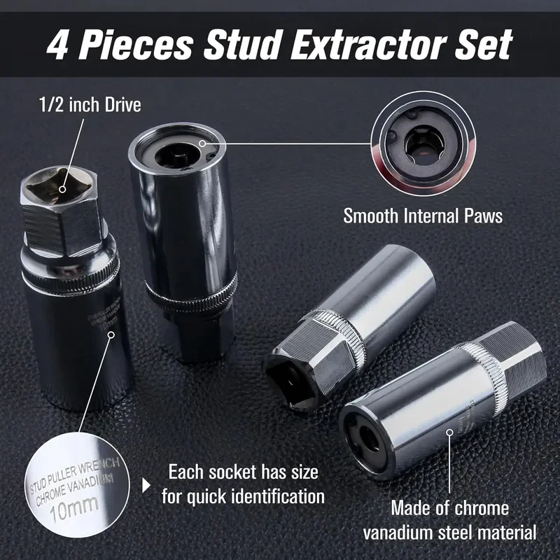 for 4-Piece Set 1/2 Double Head Bolt Thread Screw Headless Broken Sliding Tooth Disassembly Socket Extractor Removal Tool Kit view 4