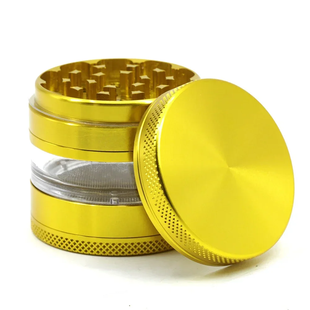 Tobacco Grinder 4 Layer Zinc Alloy Herbal Crusher with Clear Window 63mm Herb Mills Hand Muller Accessories