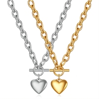 VQYSKO Smooth heart gold/silver/Color OT button stainless steel pendant necklaces for Women Party Jewelry