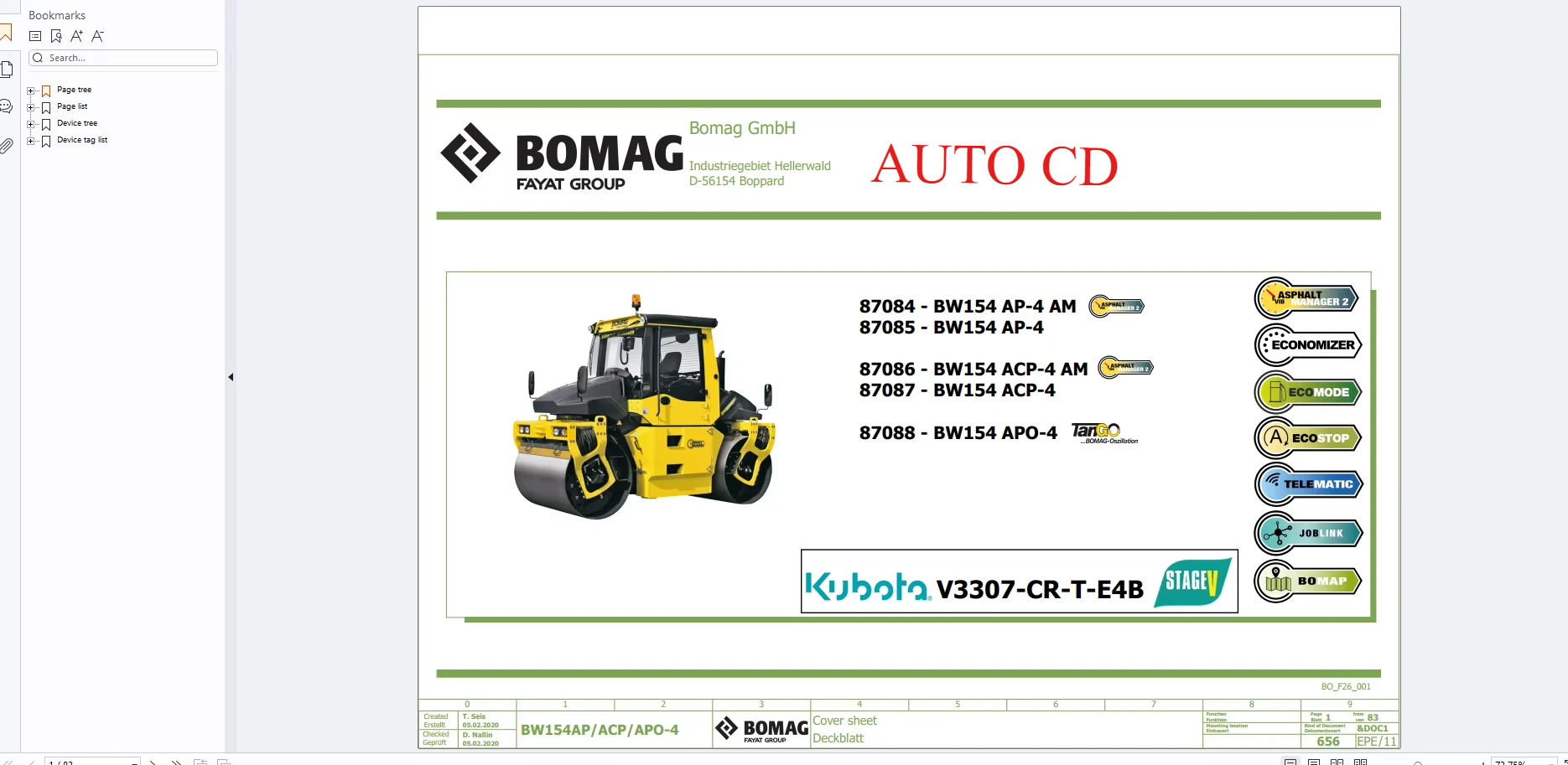 

AutoCD Bomag Machinery 18,9 ГБ 2023, схема электрической схемы, гидравлическая схема, пневматическая схема