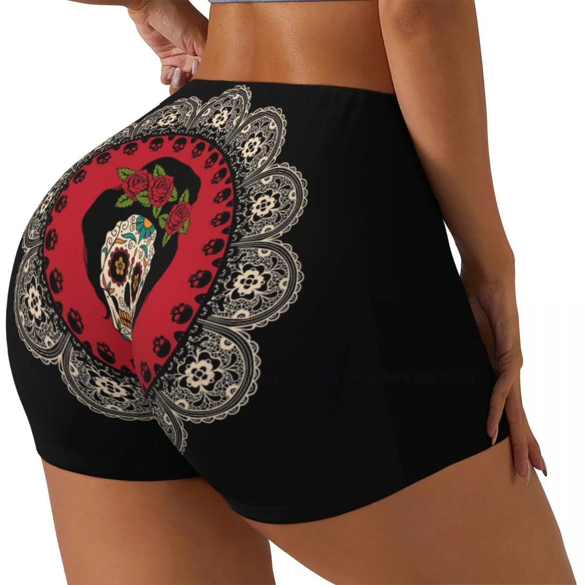 

Женские шорты для йоги в оправе с мексиканским черепом в стиле девушки, удобные шорты для подтяжки ягодиц, удобные шорты для фитнеса и спортзала