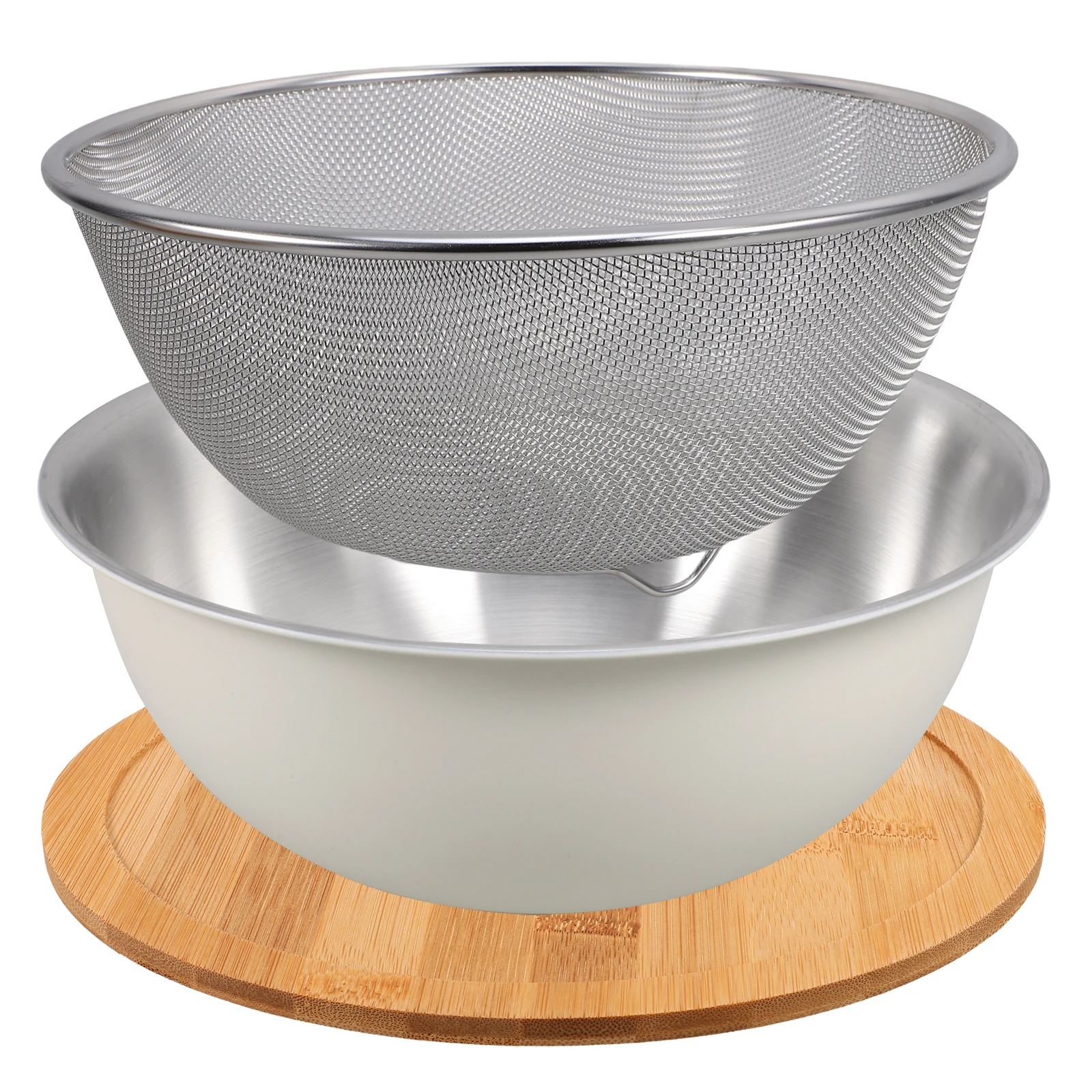 

1 set 22CM White Stainless Steel Set Rice Washing Bowl Fine Mesh Strainer Kitchen Tool Vegetable Draining Basket