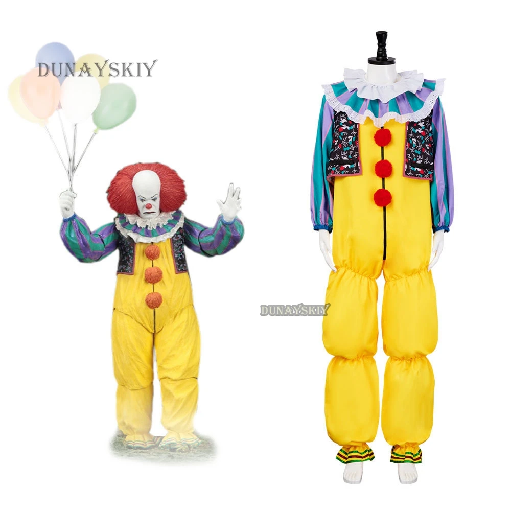 Stephenn It Pennywise Costume cosplay del re Pagliaccio Yellowe Joker Evil Horror Terrore Cappotto di Halloween Capispalla Vestito operato