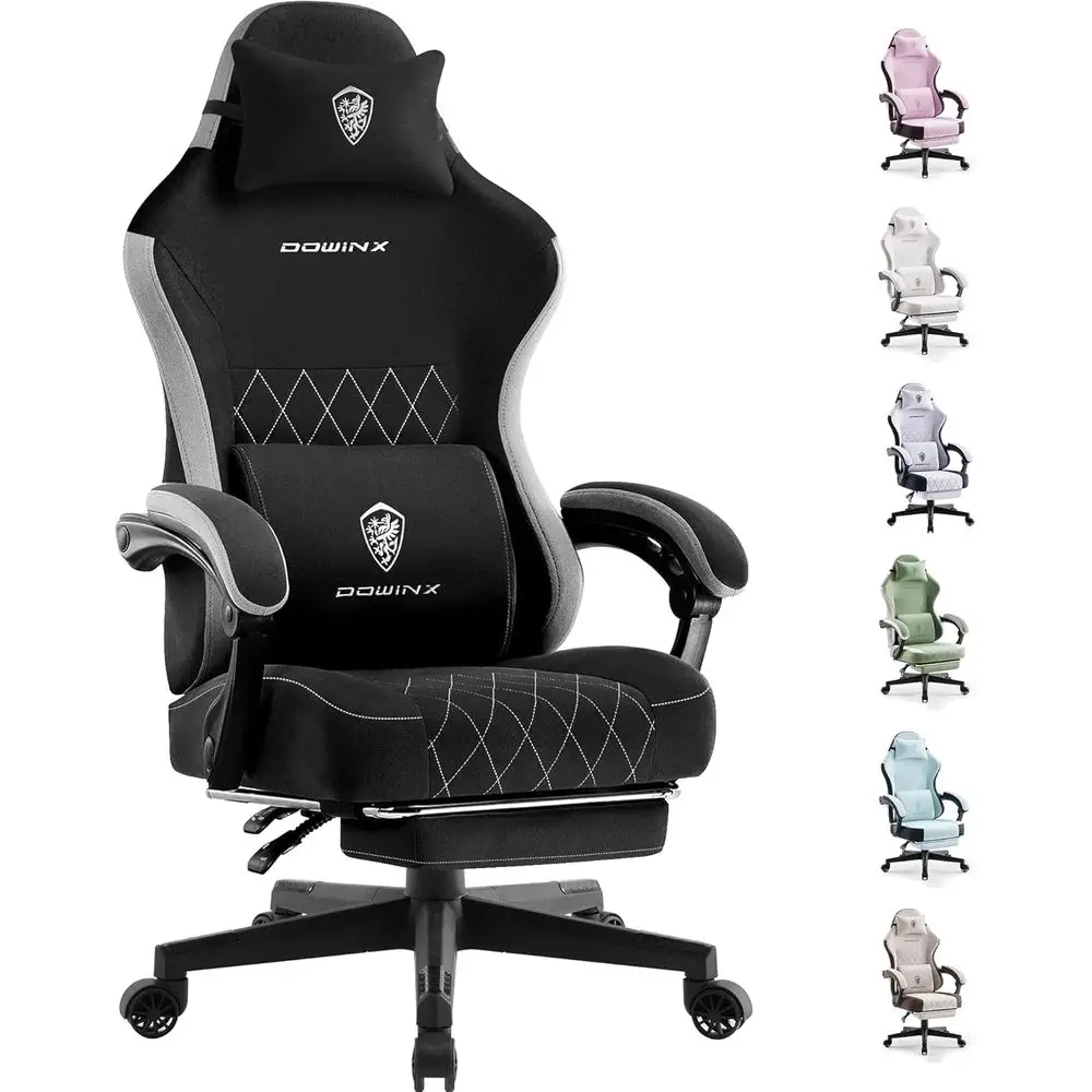 abric Gaming Chair, Ergonomic Computer Chair with ootrest and ket Spring Cushion, Height Adjustable Video Gamer Chair with Lumba