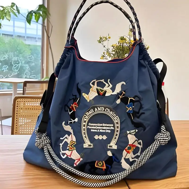 Women\'s Shoulder Bag Embroidered Ladies Casual Handbag Tote Reusable Shopping Bag