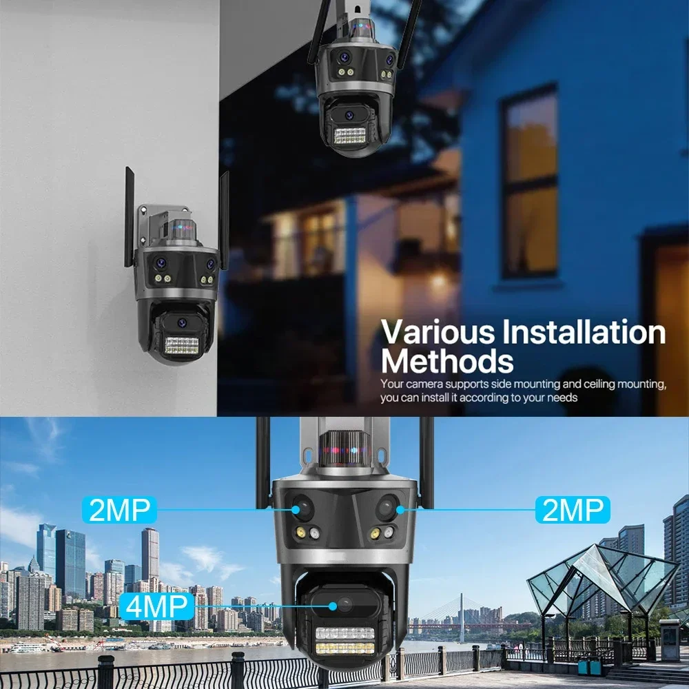 8MP HD Three Lens Three Screens Wifi Camera Outdoor Security Motion Tracking PTZ Video Camera Digital Zoom Surveillance Icsee